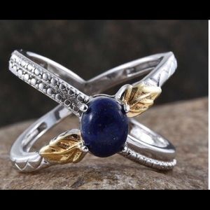 Lapis Lazuli 18K YG.  On Platinum Criss Cross Ring